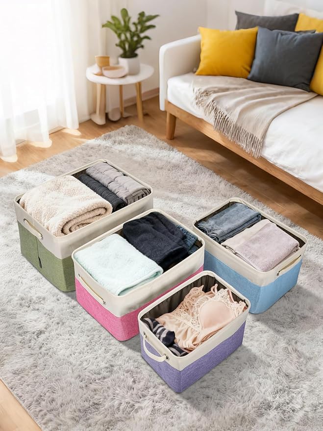 BALEINE 2 Pack Fabric Storage Bins for Shelves, Linen Storage Baskets for Organizing, Decorative Closet Bins for Clothes, Home (Skyblue, 17''x13''x10.5'')