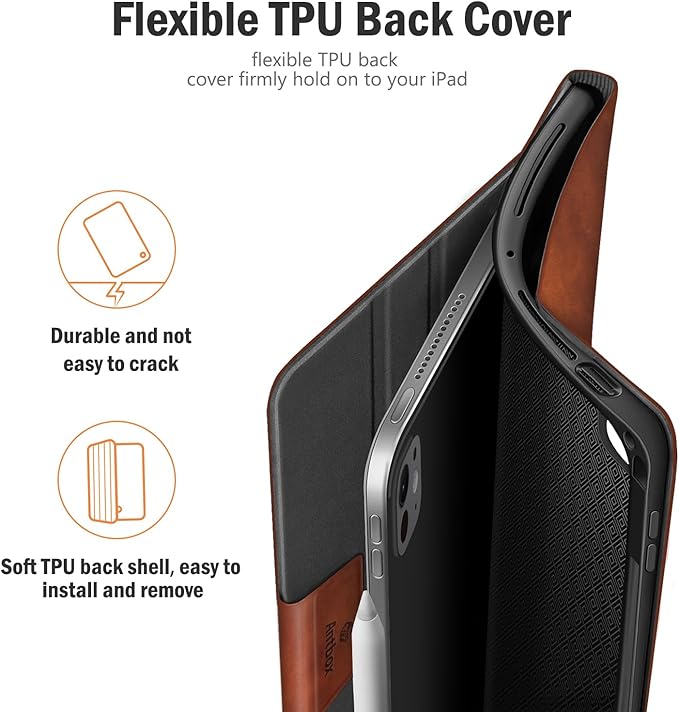 Antbox for iPad Pro 11 Inch Case M5 2025/M4 2024, Built-in Pencil Holder, Fully Supports Pencil Pro/USB-C, Auto Sleep/Wake Function Vegan Leather (Brown)