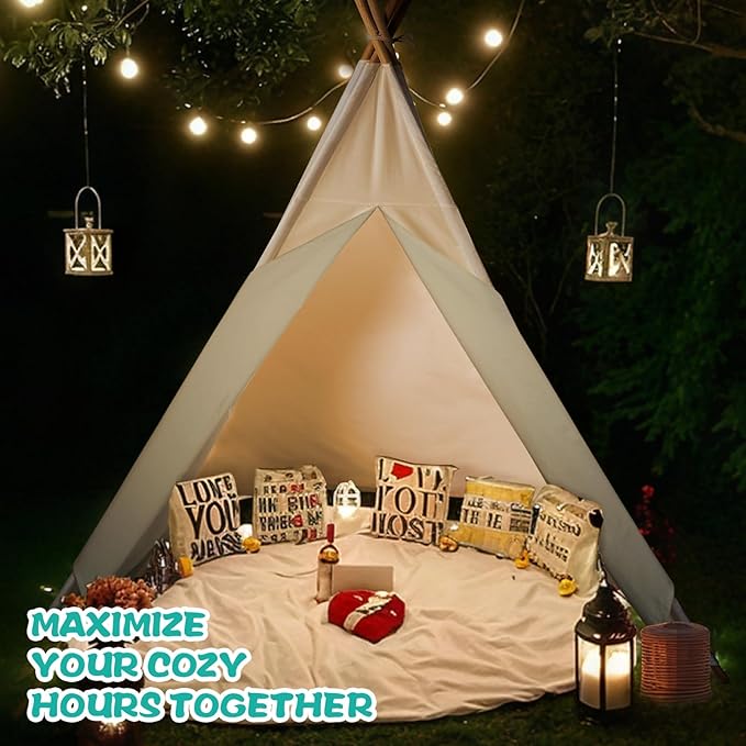 Sumbababy Large Teepee Tent for Kids Indoor - Cotton Canvas Slumber Play Tents for Adults - Foldable Sleepover Tents for Girls Boys Party Gift Toy, White