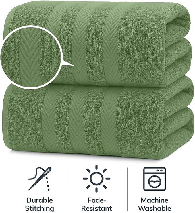 RIVERSIDE Pack of 2 Extra Large Bath Sheets 35 x 70 Inches - 100% Ring Spun Cotton Hotel Quality Oversized Bath Towels - Super Soft, Highly Absorbent & Quicker to Dry - Sage Green