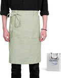 Pure Linen Bistro Half Apron - 25 x 35 Inch Unisex Waist Aprons with Large Pocket Ideal for Kitchen Crafts and More
