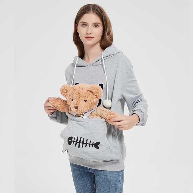 Gets Pet Cat Dog Pouch Hoodie Kitten Puppy Holder Carrier Long Sleeve Kangaroo Pocket Hoodie Unisex (Light Grey,XXL)