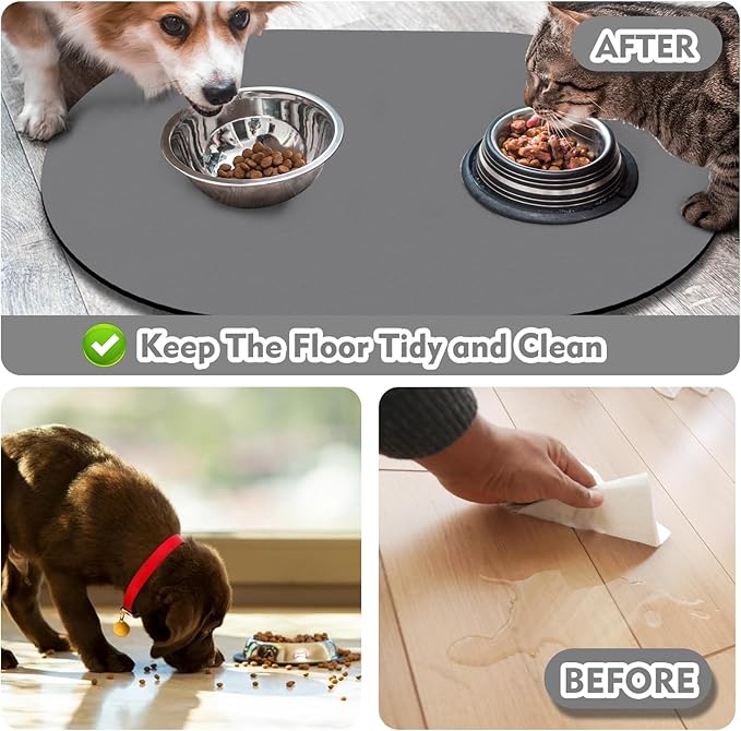 METEOROCK Pet Feeding Mat – 20''x12'' Absorbent Dog Food Mat, Pet Water Mats Protect Floor, No Stains Quick Dry Water Bowl Mats, Non-Slip Rubber Base Pet Placemats for Food and Water, Dark Gray