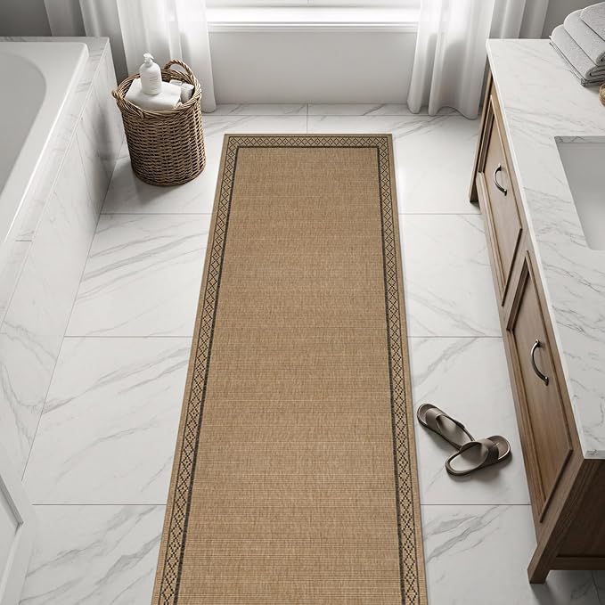 Easy Jute Rugs 2x7 Frame Natural Color Living Room Indoor Outdoor Runner Rug for Patio and Kitchen Rug High Traffic Washable Easy to Clean Solid Boho Woven Design Carpet (2 x 7)
