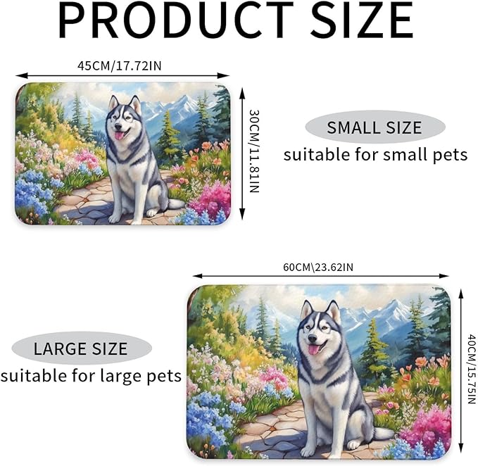 Husky Dog Food Mat for Floors Waterproof,Quick Dry Anti-Slip Dog Bowl Mats for Food and Water,Pet Feeding Mats,Pet Placemat for Messy Drinkers to Protect Floors,Pets Supplies 17.72×11.81in