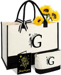 Personalized Gifts for Women - Initial Canvas Tote Bag & Makeup Bag, Custom Bags for Beach, Christmas, Wedding, Birthday, Holiday, Monogram Birthday Gifts for Women, Mom, Wife, Teacher, Friend - G