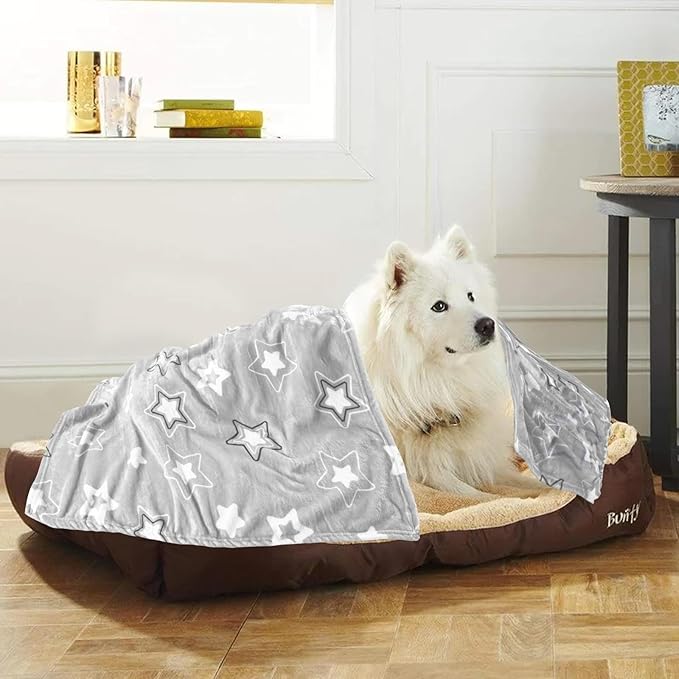 AHOOCUSTOM Dog Blanket,Super Soft Fluffy Premium Fleece Pet Puppy Blanket for Large Medium Dog Cat Mat Cover for Bed Couch,Star Print,Gray(41 x 31 Inch)