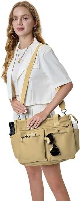 Women's Large Canvas Tote Bag Set (2PCs) - Ideal for Laptop, Hobo, Crossbody, Handbag, Travel, Gym & Work