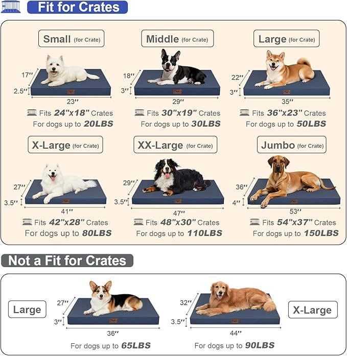 Tail Stories Outdoor Waterproof XL Dog Bed, Orthopedic Dog Bed for Large Dogs, Egg Crate Foam Pet Bed with Washable Removable Oxford Cooling Cover, 44x32 Inch, Navy