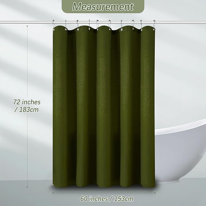 PANGSINNE Waffle Shower Curtain Deep Green, Stall Shower Curtain, Heavy Duty Fabric Shower Curtains, Hotel Quality Bathroom Army Green Shower Curtains, 60 x 72 Inches
