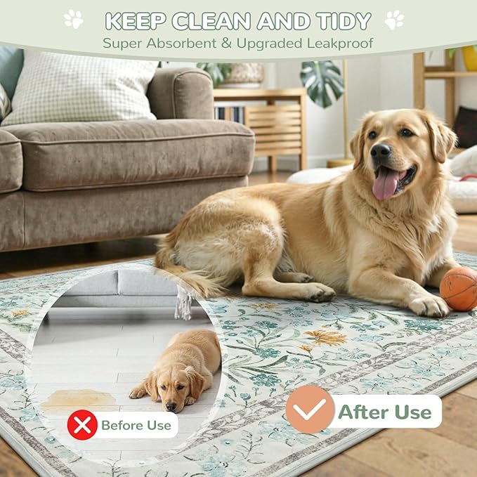 Lahome Washable Reusable Pee Pads for Dogs - Beige Botanical Floral 2 Pack Puppy Pads, Super Absorbent & Waterproof Training Mats for Crate & Floor - Leakproof with Non-Slip Backing (36"x36")