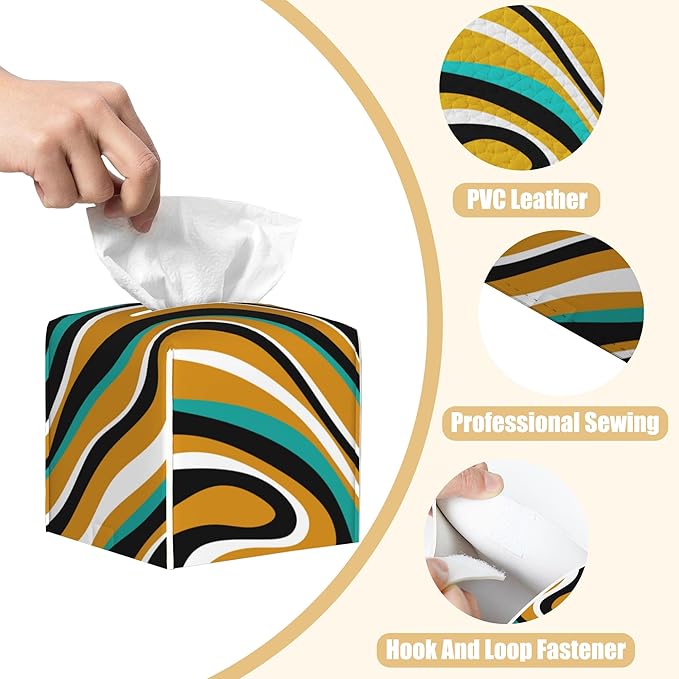 BLYKVGHQ Liquid Stripes Square Tissue Box Cover Brown and Black Abstract Wave Line Tissue Box Holder Facial Cube Paper Dispenser Leather Decorative Organizer Home Office Desk Decor, 5.2"x5.2"x5.2"