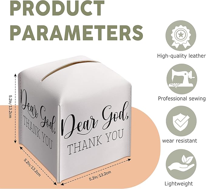 Christian Gifts Square Tissue Box Cover, Inspirational Gift Ideas for Friends, Thank You Dear God, Bathroom Office Desk Decor, Housewarming New Home Favor-(5.2 Inches)
