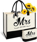 Vanqruo Mrs 2026 Canvas Tote Bag for Bride with Cosmetic Bag, Bride Gifts for Bridal Shower, Wedding Gifts for Bride to Be, Engagement, Bachelorette Party, Honeymoon, Miss to Mrs