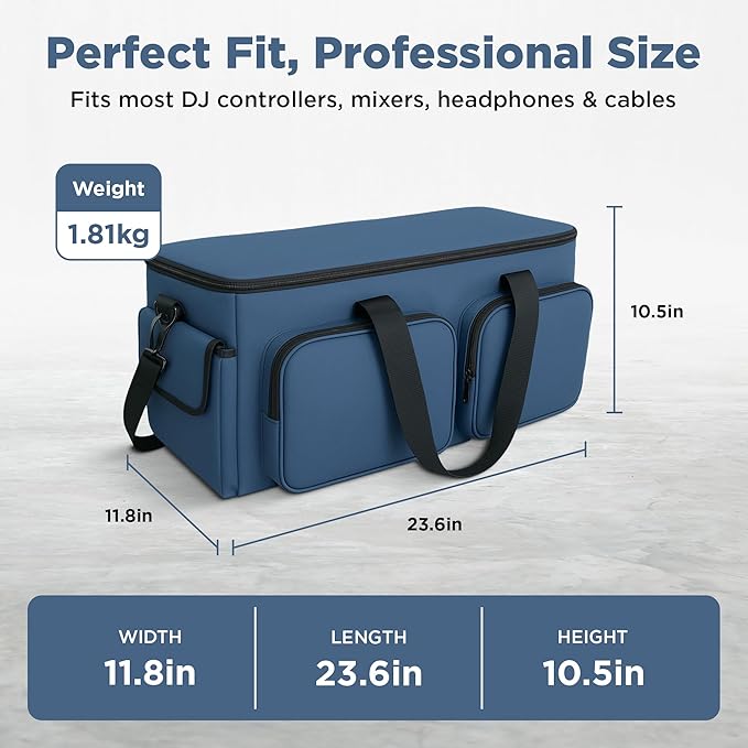 basementcase DJ Bag - Music Gear & Cable Organizer Bag - Detachable Dividers - Padded Gig Tote for Controllers, Mics, Audio Equipment - Lightweight, Sturdy Oxford Material, Travel-Ready for Musicians