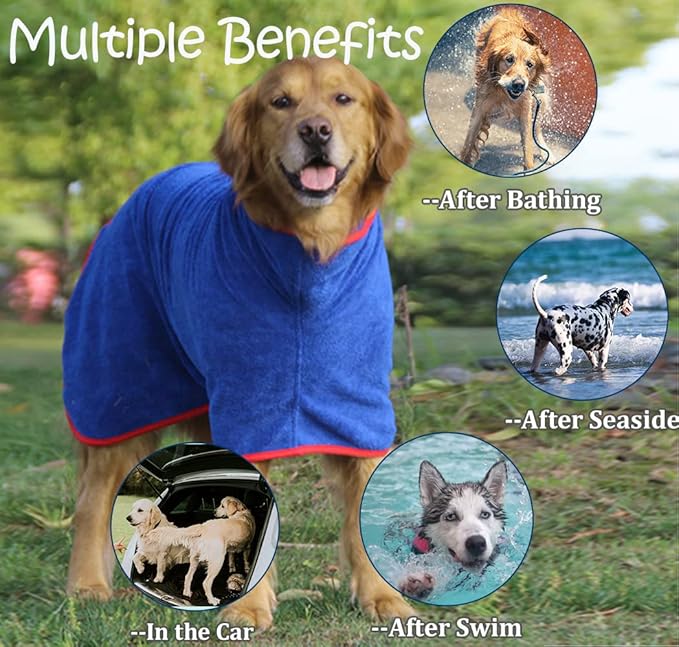 HhiMyOct Dog Drying Coat - Fast Drying Dog Towel Robe - Microfiber Super Absorbent Pet Bathrobe, Adjustable Collar & Belly Strap Fast Drying Coat Pet Dog Cat Bath Robe Towel