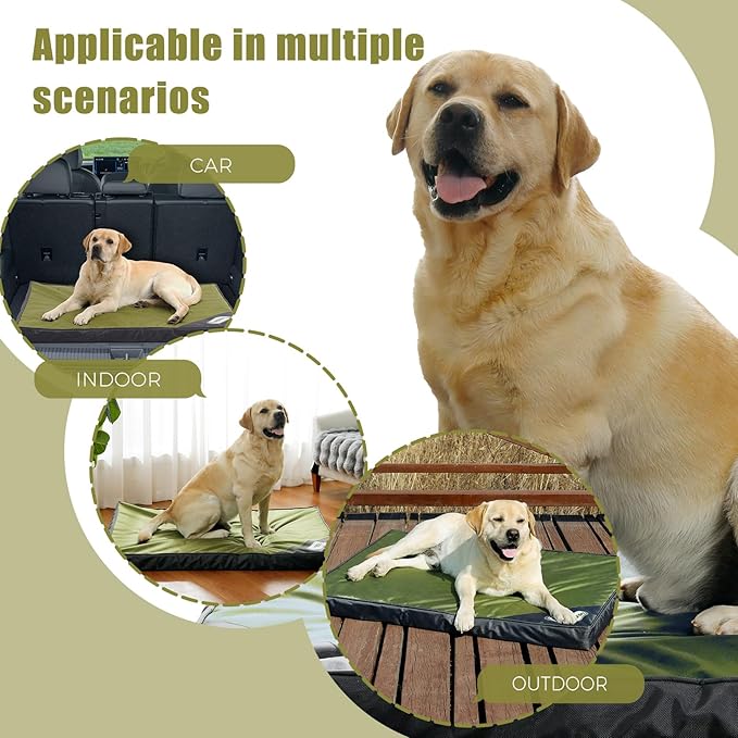 OUPEIWAWA Orthopedic Outdoor Waterproof Dog Beds for Extra Large Dogs, Washable Crate Bed with Egg Crate Foam Pet Bed Mat and Removable Oxford Fabric Cooling Cover Bed,45"x 32", Dark Green