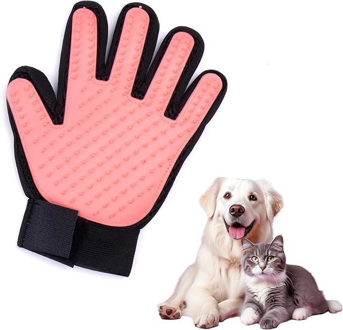 PETSPLICITY Dog Bath Gloves - Silicone Hair Removal Gloves for Dogs, Cats - Pet Grooming Mittens for Shedding, Bathing,Massaging. Flexible, Comfortable Adjustable Strap. for All Hair Types (Pink)
