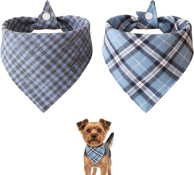 Small Dog Bandana,Soft Cotton Pet Triangle Scarf for Small Dogs & Cats,Lightweight Tie-On,Pet Photo Prop,Cute Holiday Dog Bandana 2 Pack (Bule)