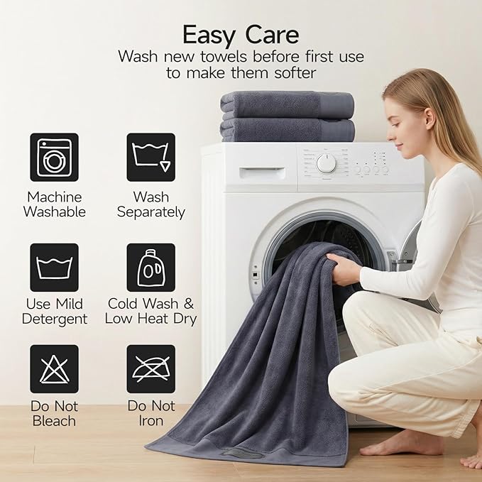 REDKISS 35"x70" Luxury Bath Sheets Towels Set of 2, 100% Cotton & 700 GSM,Ultra Soft & Highly Absorbent Bath Towels Set,Perfect for Bathroom,Spa and Hotel-Dark Gray