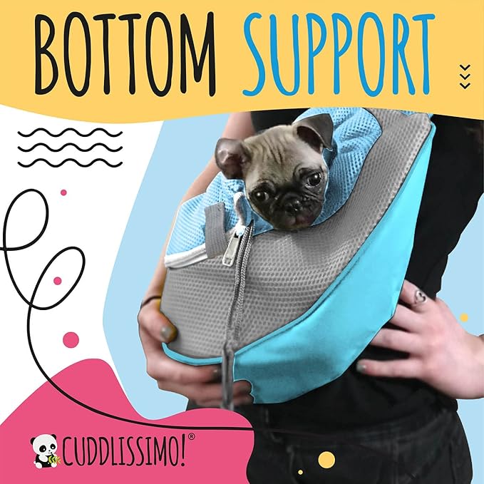 Cuddlissimo! Pet Sling Carrier - Soft Front-Chest Carrying Bag for Small Pets (Ideal for Dogs & Cats 6–10 lbs) - Carefully Sized for Yorkshire Terrier, Maltese, Toy Poodle, Papillon - (Blue-L)