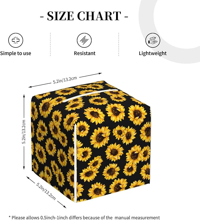 PVC Tissue Box Cover Holder,Sunflower Square Decorative Organizer,5.2"X5.2"X5.2" Tissue Case for Bathroom,Tabletop,Car,Office