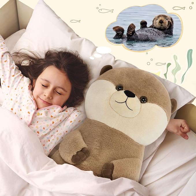 Tezituor 39 inch Giant Otter Stuffed Animal, 3ft Long Otter Plush Body Pillow for Sleeping, Hugging Soft Stuffed Ocean Otter Plush Birthday Party Gift for Kids Girlfriend
