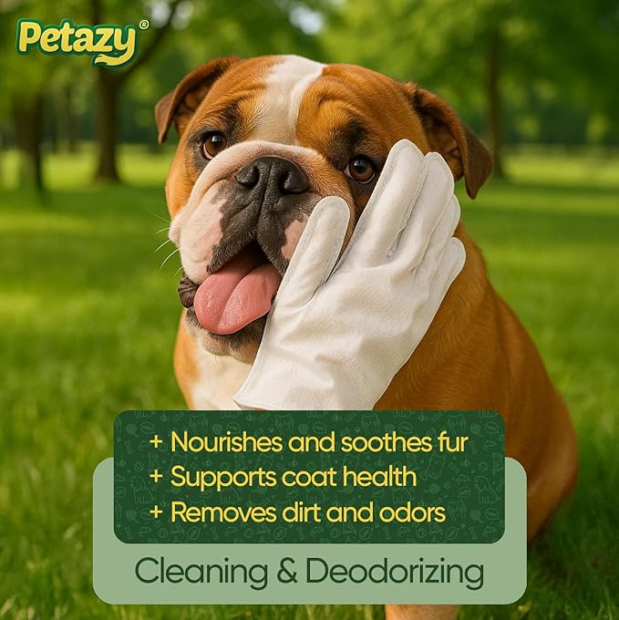 Petazy Pet Glove Wipes for Dogs & Cats – 50 Pack | Hypoallergenic, No Rinse, Extra Thick Cleaning Gloves with Aloe & Coconut Oil | Paws, Face, Ears & Butt | Travel Friendly, Gentle & Safe
