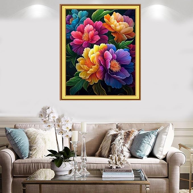 Foxnyart Stamped Cross Stitch Kits Full Range of Embroidery Needlework Starter Kits for Beginners Adults 11CT Embroidery Patterns Art Crafts DIY Needlepoint Kit-Magical Flowers 16x20 inchs