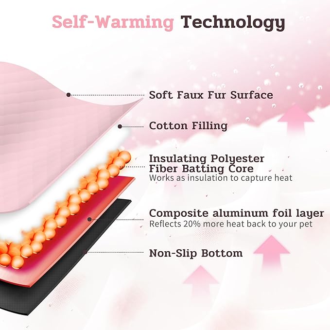 NWK Fluffy Self Warming Cat Mat, Cat Blanket, Thermal Dog Mat, Washable, Non-Slip Bottom for Sofa & Crate & Kennel & Car Seat (Blush Pink, Large (35'' X 23'' X 0.4''))