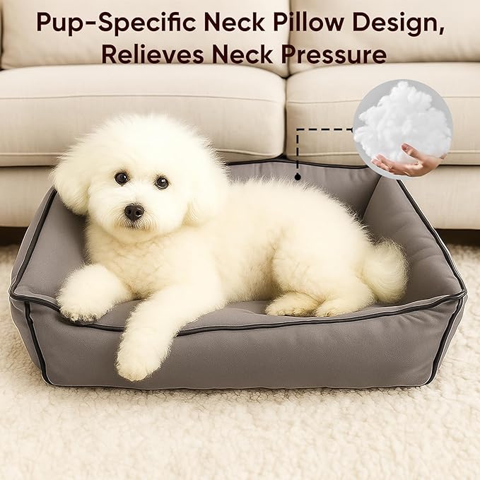 FuzzyTrek Waterproof Oxford Dog Bed, Foldable Crate Mat for Small Medium Dogs, Orthopedic Pet Cushion with PP Cotton, Chew Resistant, Anti-Slip Base, Indoor Outdoor Washable Portable Bed, Gery