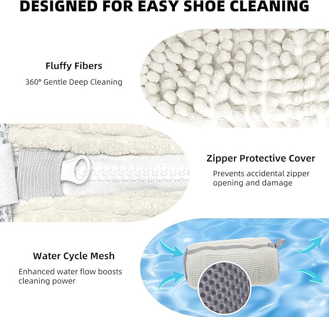 FurrPhunny 2Pcs Shoe Washing Machine Bag, Quick & Easy Cleaning, Laundry Shoe Bag for Washer and Dryer, Cleaning Bag for Sneaker & Most Shoe Types and Sizes (White)