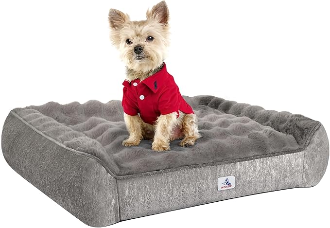 Welfibr Dog Bed 100% Washable Faux Fur Dog Beds Small Size Dog Orthopedic Dog Bed with Sides Elevated Dog Bed Comfort Small Dog Bed with Removable Cover Noiseless Supportive Dog Couch Grey 35"