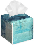 Abstract Turquoise Grey Art Tissue Box Cover,PU Leather Tissue Box Holder Square,Modern Home Decoration for Bathroom Living Room Kitchen Office Car,5.2"×5.2"×5.2"