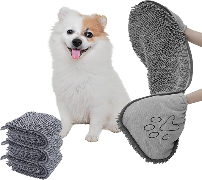 RuiXiangTeng Quick Dry pet Dog Towels,Ultra Absorbent Microfiber, Suitable Dog and cat Bath Towel, Comfortable Hand Pockets, Indoor Outdoor Use,Durable Material,Machine Washable (30 * 13.7in)