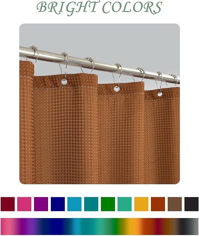 ggaimwf 36x72 Inch Solid Color Shower Curtain for Bathroom Waffle Bath Water Resistant Fabric Curtains Chocolate Modern Thick Shower Stall Curtain with Metal Hooks