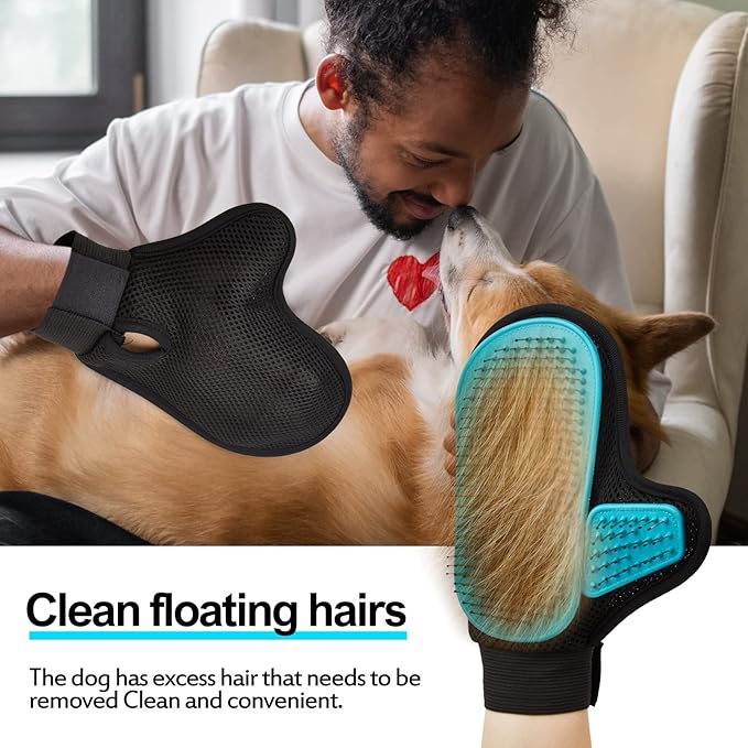 Beenefits 2025 Pet Grooming Glove with Tipped Pin Brush,Special Design Deshedding Glove, Perfect Petting Tool for Sensitive Dogs & Cats with Long & Medium Fur, Massage Mitt - Right-Hand - Blue