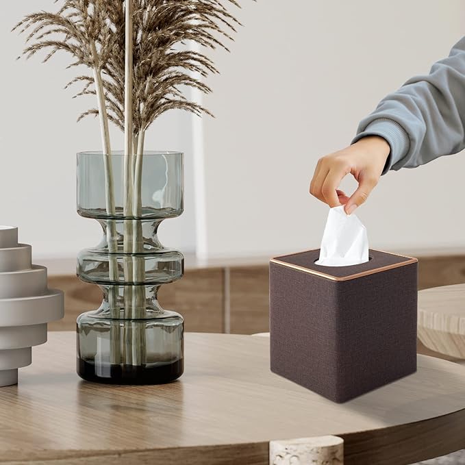 XNONE Tissue Box Cover Square Tissue Box Holder PU Leather Facial Organizer with Magnetic Bottom,Decorative Napkin Caddy for Vanity Dresser Night Stand Table Countertop Home Office Car,Coffee