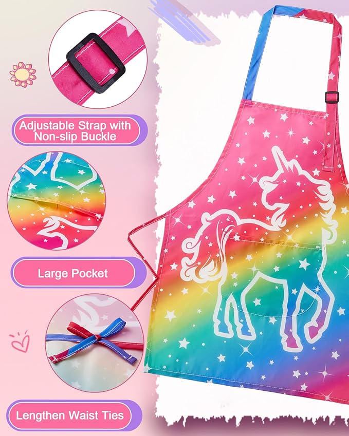 Lictin 2 Pack Kids Apron Girls Boys for Cooking, Waterproof Art Apron with Pockets for Kids Painting Cooking Baking