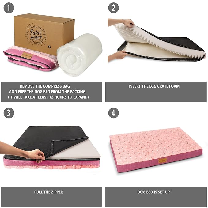 Patas Lague Orthopedic Dog Bed Medium Size Dog 30''X20'', Waterproof Soft Warm Comfortable Egg Crate Foam Medium Pet Beds Mat with Removable Washable Cover and Nonskid Bottom, Pink