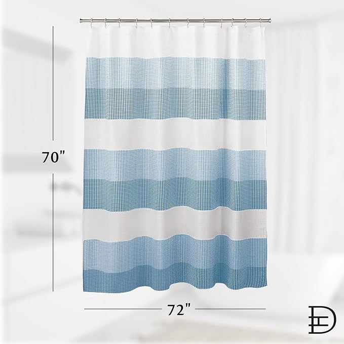 Dainty Home | Aqua Blue Ombre Waffle Weave Shower Curtain - 70" x 72" - Water Resistant Polyester Blend Fabric Shower Curtain - The Best Gradient Design Washable Waffle Shower Curtain