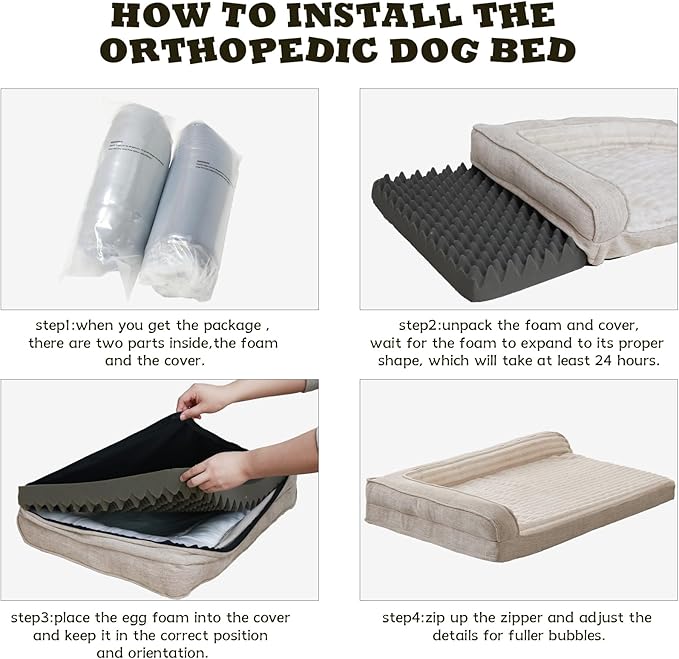 WINDRACING Orthopedic Dog Beds for Medium Dogs, Waterproof Egg Foam Dog Sofa Bed with L Bolster Sides, Washable Medium Pet Bed with Removable Cover & Non-Slip Bottom, 36 x 23 inch, Beige