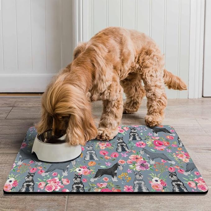 Schnauzer Dog Food & Water Mat, Pet Feeding Mat for Floor Non-Slip Waterproof, Super Absorbent Cat Bowl Mat, Easy to Clean Eco-Friendly Durable Pet Placemat,12" × 20"