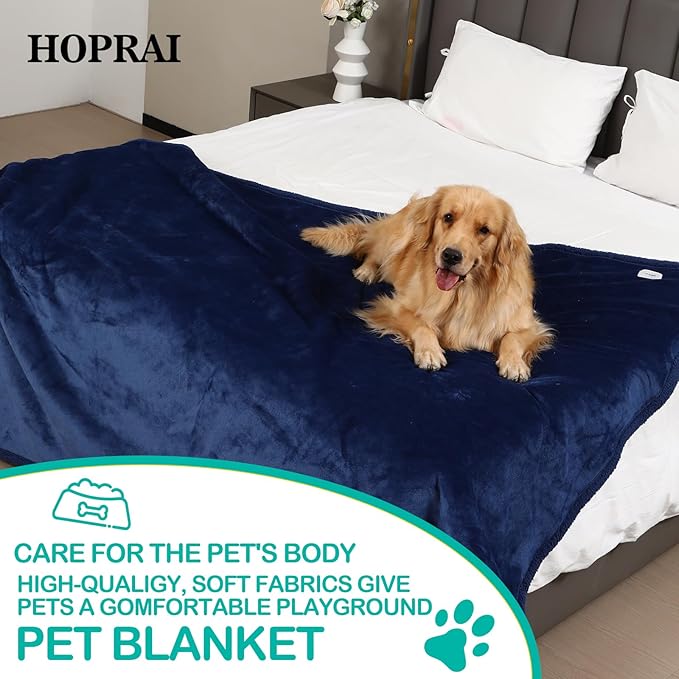 HOPRAI Dog Blanket, Waterproof Reversible Sherpa Fleece Throw Blanket, Furniture Cover for Bed, Couch, Sofa Protection from Liquid Pee and Pet Fur of Puppy, Cat (Navy Blue XS20*27inches)
