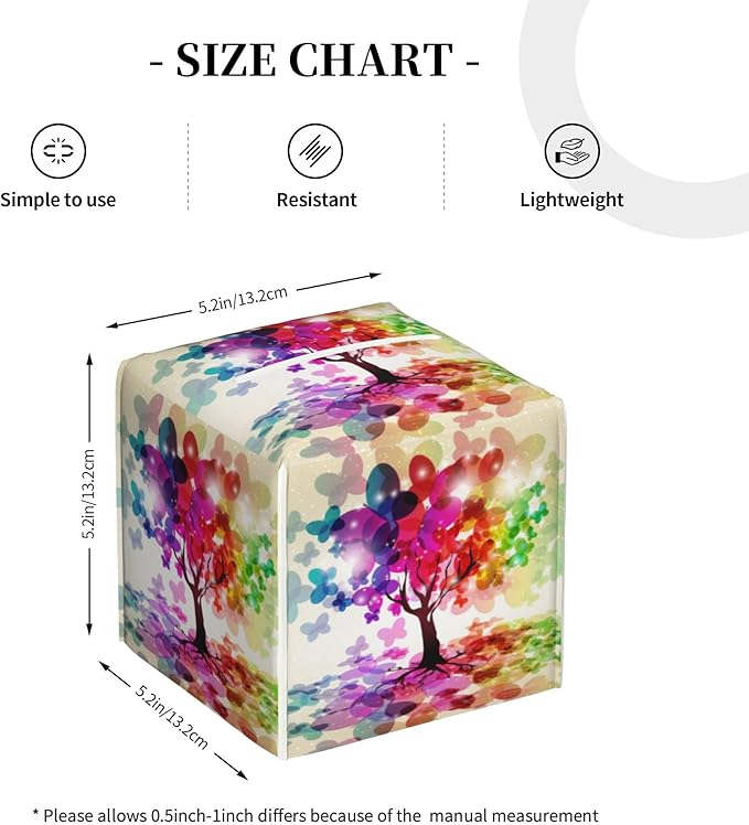 POIUBLE Colorful Tree Tissue Box Cover Leather Tissue Box Holder Square Facial Paper Organizer Dispenser for Bathroom Kitchen Bedroom Vanity Countertop Night Stands