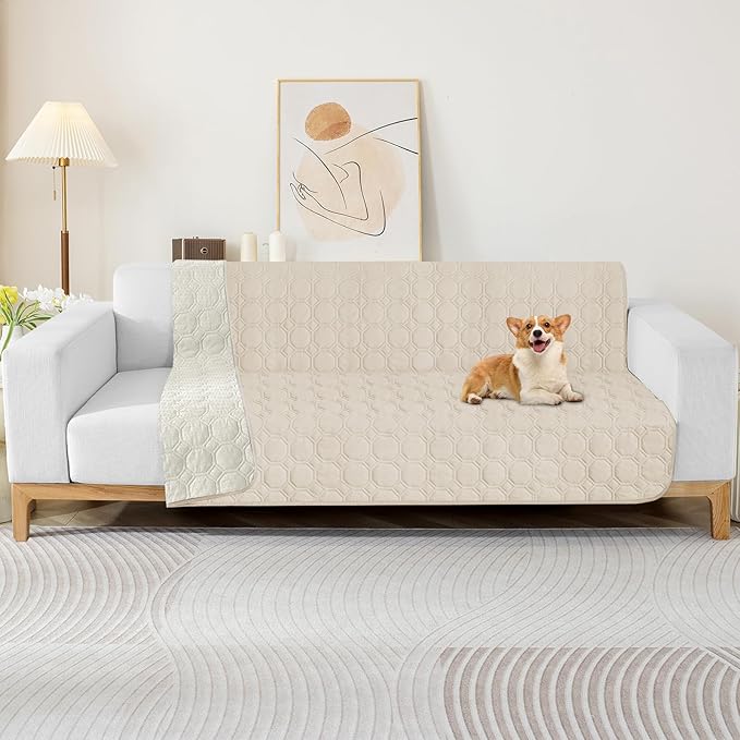 ZNSAYOTX Ultimate Cozy Blankets (40"x50") 100% Waterproof Chaise Mat Blanket for Dog Pets, Bed Couch Sofa Protector with Non-Slip Back Washable Durable, Pee Scratch Proof Easy to Clean (Beige)