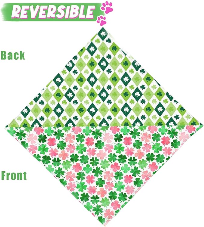 St. Patrick's Day Dog Bandana Reversible 2 Pack Small, St. Patricks Day Pet Bandanas for Dogs Cute Green Shamrock Adjustable Triangle Holiday Scarves for Small Medium Boy Girl Dogs