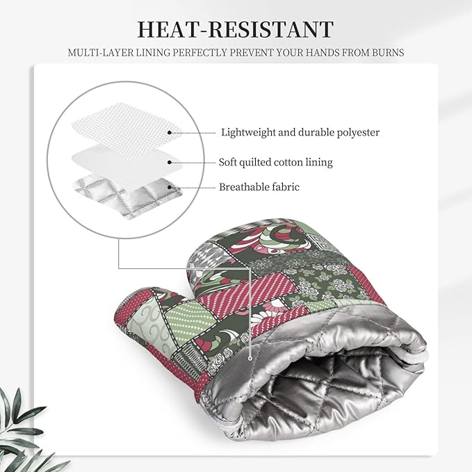 Silicone Oven Mitts and Pot Holders Sets, Home Floral Heat Resistant BBQ Gloves for Kitchen Baking Cooking Grilling Microwave