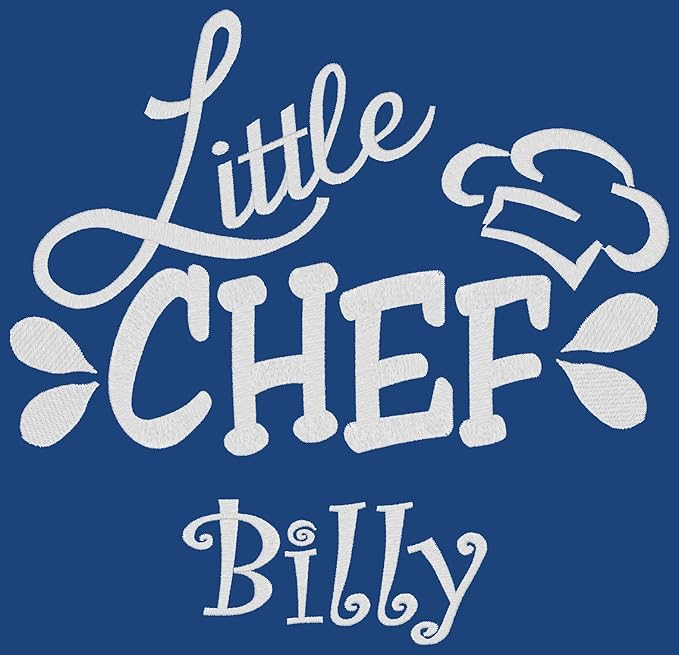 Made in the USA Personalized Embroidered Premium Child Apron and Chef Hat for Kids Girls Boys Fun in the Kitchen Gift (Little Chef, Long with hat)