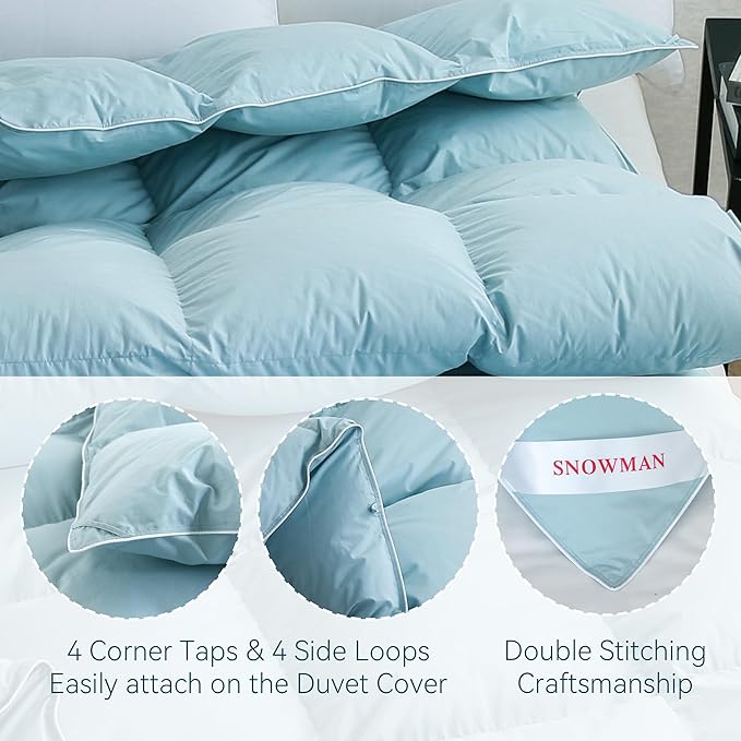 SNOWMAN Premium Down Comforter Twin Size, Luxurious All Season Duvet Insert with Cotton Blended Fabric, 3D Baffle Box Design Hotel Bedding Comforter (Blue,68"x90")